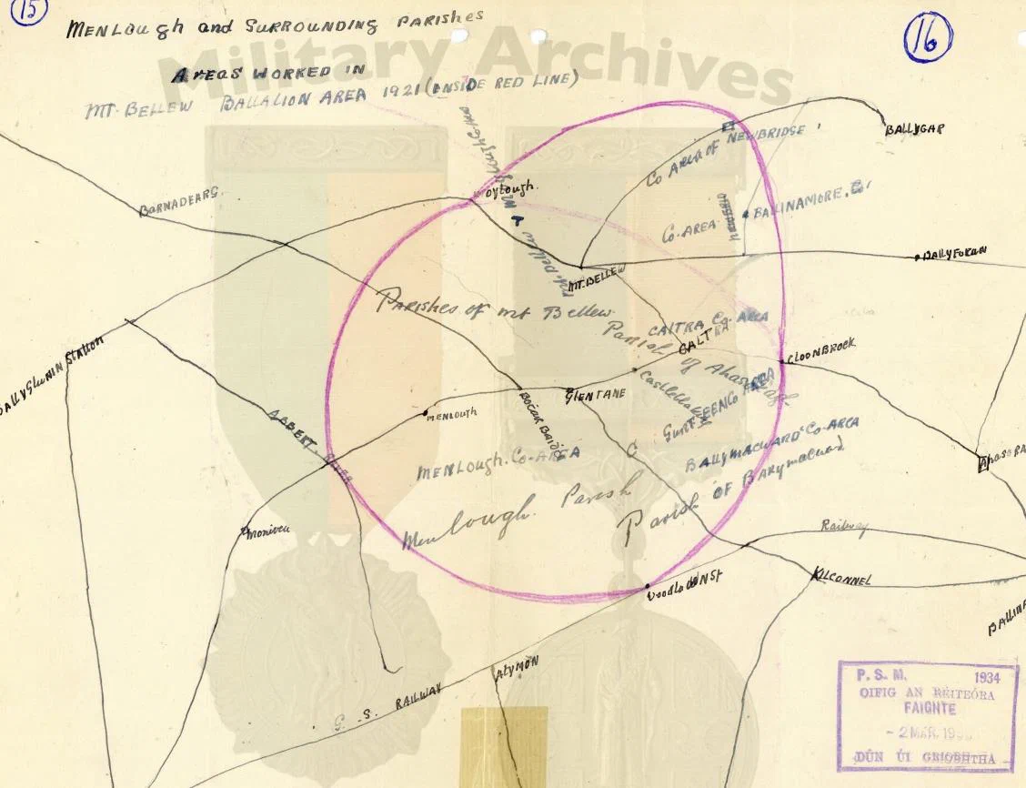 Sketch map of the Mountbellew Battalion area, from the East Galway brigade report.